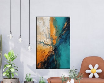 Beige, Blue, Black, Orange 100% Handmade, Textured Painting, Abstract Oil Painting, Acrylic Painting, Wall Decor Living Room, Office Wall