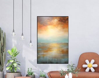 Sonnenuntergang, Meereslandschaft, Meerblick 100 % handgefertigt, Strukturgemälde, abstraktes Ölgemälde, Acrylgemälde, Wanddekoration Wohnzimmer, Bürowand