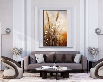 Cotton Field, Barley, Autumn 100% Handmade, Textured Painting, Abstract Oil Painting, Acrylic Painting, Wall Decor Living Room, Office Wall