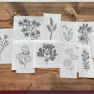Wildflower Embroidery Stick and Stitch Stickers, Embroidery Patch, Water Soluble Sticker, 10 PACK