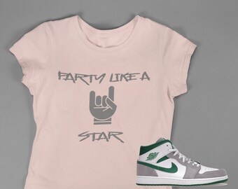 Party Like a Rock t-shirt, Shirt to match Jordan 1 Mid Grey Green, AJ1 Grey Green,  Sneakerhead shirt, Sneakerhead shirt, Female Sneakerhead