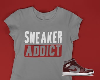 Sneaker Addict T-shirt, Shirt to match AJ1 Cherrywood Red, Female Sneakerhead