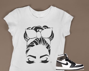 Messy Bun T-shirt, Shirt to match Jordan 1 Retro High Dark Mocha, AJ1 Dark Mocha, sneaker lover gift