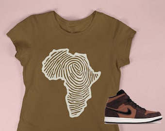 Africa Fingerprint T-shirt, Shirt to match Jordan 1 Mid SE Dark Chocolate, AJ1 Dark Chocolate,  Sneakerhead shirt, Female Sneakerhead