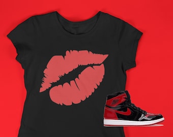 Kiss Me T-shirt. Shirt to match Jordan 1 Retro OG High Patent Bred, AJ1 Patent Bred,  Sneakerhead shirt, Female Sneakerhead