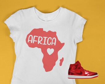 Africa Heart T-shirt, Shirt to match Jordan 1 Mid Pomegranate, AJ1 Promegranate,  Sneakerhead shirt, Sneakerhead shirt, Female Sneakerhead