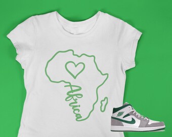 Africa Cursive t-shirt, Shirt to match Jordan 1 Mid Grey Green, AJ1 Grey Green,  Sneakerhead shirt, Sneakerhead shirt, Female Sneakerhead