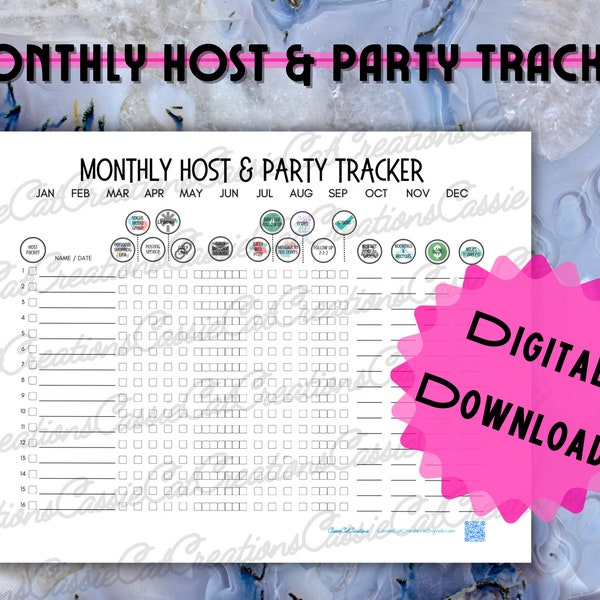 Monthy Host & Party Tracker for Direct Sales Leaders and Consultants Digital Download