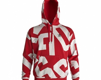 Adidas Trefoil Hoodie Rot Weiß Grafik Pullover Distressed Herren L