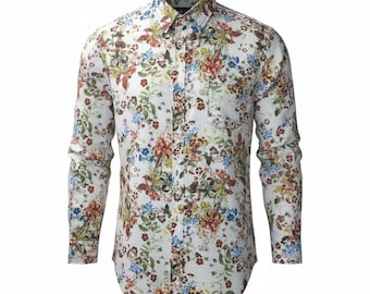 Camisa de botões Visconti Uomo Floral, tamanho 3XL (Big & Tall), algodão mercerizado.