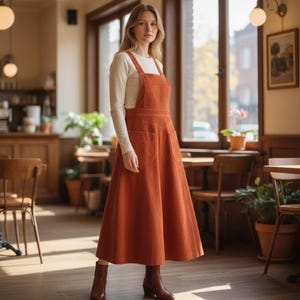Vestido con pechera de gamuza Free People, talla 2, color naranja óxido, con dobladillo sin rematar y forro. imagen 1