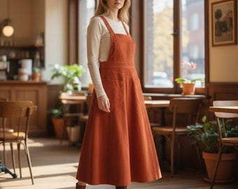 Free People Suede Bib Dress Size 2 Rust Orange Raw Hem Lined Pinafore