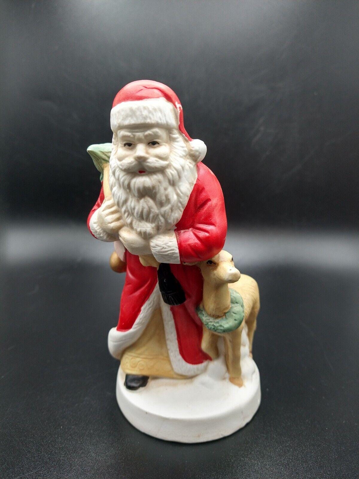 磁器　ヴィンテージ￼ サンタクロース　レア サンタクロース ヴィンテージ 磁器フィギュア 鹿袋 高さ5.25インチ
