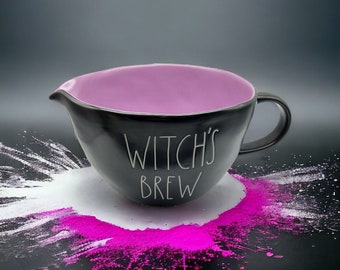 Rare pichet à pâte Rae Dunn Halloween violet noir Witch's Brew Family