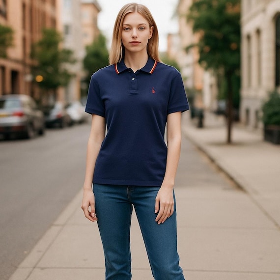 Vintage Ralph Lauren Women's XL Polo Shirt Navy Red Pony Cotton