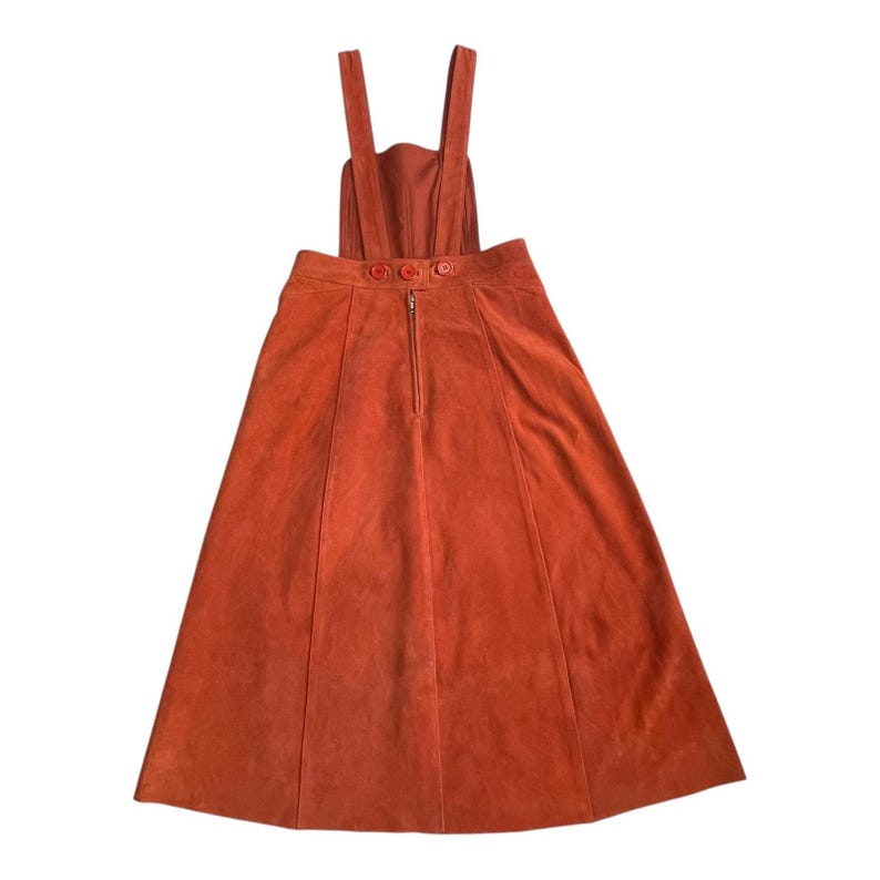 Vestido con pechera de gamuza Free People, talla 2, color naranja óxido, con dobladillo sin rematar y forro. imagen 3