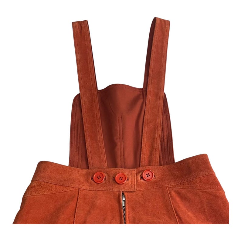 Vestido con pechera de gamuza Free People, talla 2, color naranja óxido, con dobladillo sin rematar y forro. imagen 6