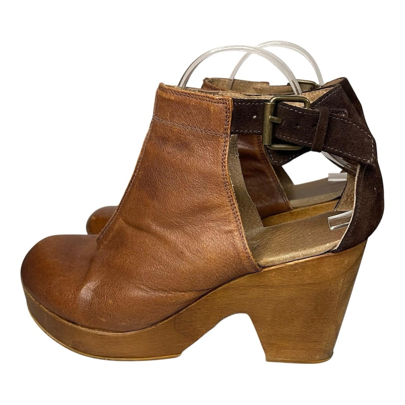 Free People Amber Orchard Clog Booties Brown Leather Wood Heel Size 40 image 5