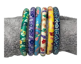 Pulseras florales vintage de los años 60 y 70, estilo bohemio y moderno (juego de 6)