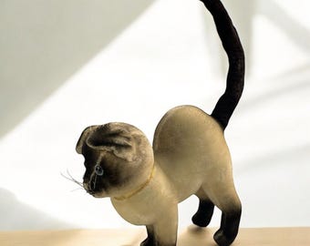 Vintage HTF KAMAR Siamese Cat Kitty Mohair Plush JAPAN Blue Eyed Arched Back 12”