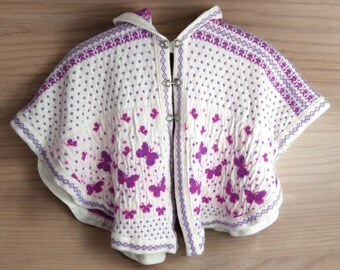 Natural Creations New Wool Cream Pink Purple Poncho With Hood Girls One Size