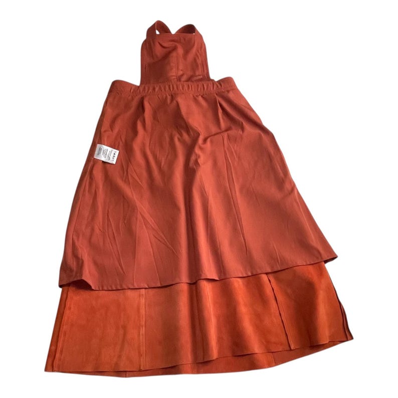 Vestido con pechera de gamuza Free People, talla 2, color naranja óxido, con dobladillo sin rematar y forro. imagen 11