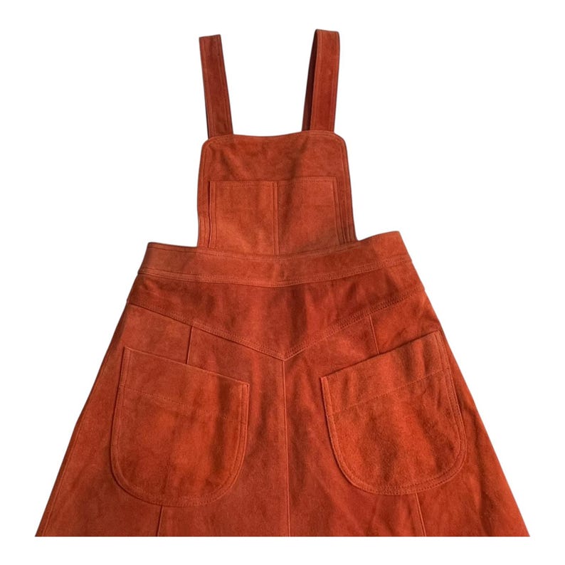 Vestido con pechera de gamuza Free People, talla 2, color naranja óxido, con dobladillo sin rematar y forro. imagen 4