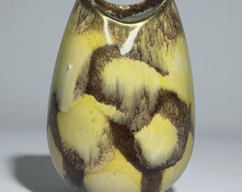VTG Bay Keramik West Germany 582/12 Yellow Brown Drip Glaze Vase 5"