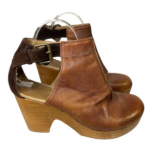 Free People Amber Orchard Clog Booties Brown Leather Wood Heel Size 40 image 2