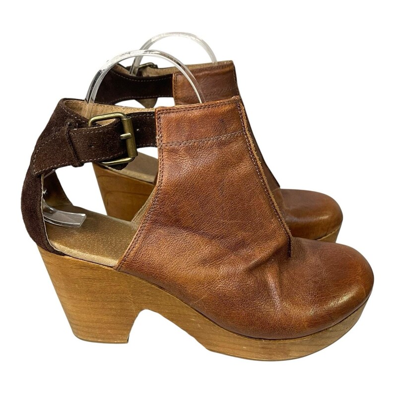 Free People Amber Orchard Clog Booties Brown Leather Wood Heel Size 40 image 2
