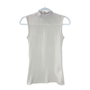 Vintage 70s 80s Sleeveless Ribbed Knit Top S/M Made in Japan Mock Neck