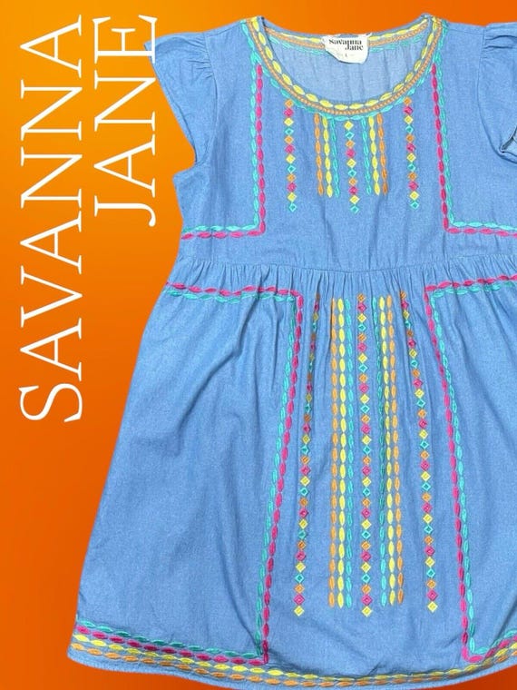 Savanna Jane Women's Large Chambray Boho Dress Embroidered Geometric Y2K - Etsy Savanna Jane Women's Large Chambray Boho Dress Embroidered Geometric Y2K - Etsy