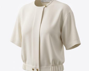 Vintage Josephine Chaus Ivory Blouse Gold Button Dolman Sleeve 80s 90s Medium