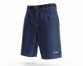 Pantalones cortos de nailon FUBU para hombre, talla 30, azul, estilo Y2K, holgados, para skate, surf, cargo, streetwear.