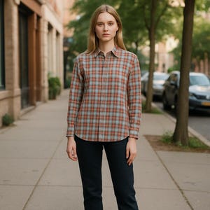 Vintage DeMara karierte Bluse mit Knöpfen, Damengröße 14, rotgrünes Tartan-Hemd