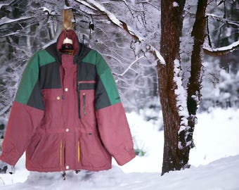 Vintage Obermeyer Maroon Ski Jacket Men’s Small Nylon Hooded Winter Coat