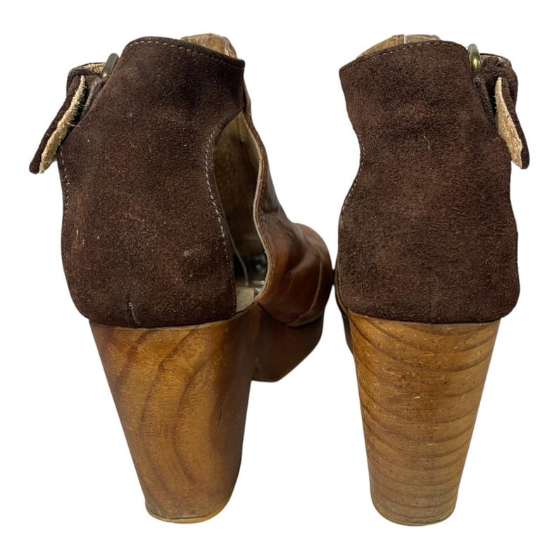 Free People Amber Orchard Clog Booties Brown Leather Wood Heel Size 40 image 4