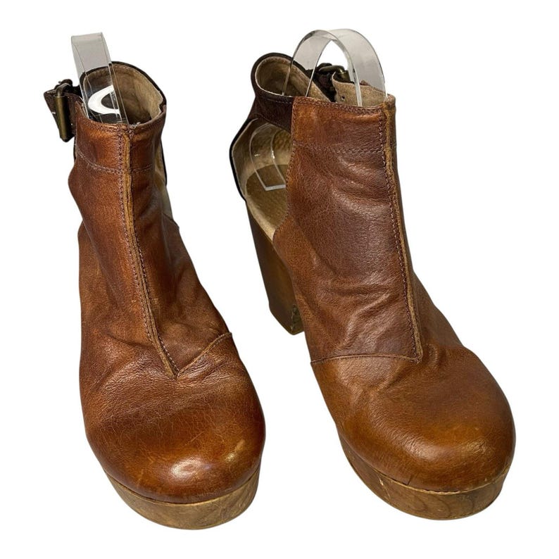 Free People Amber Orchard Clog Booties Brown Leather Wood Heel Size 40 image 3
