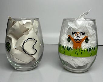 Juego de 2 vasos de cerveza retro de Nintendo Pac-Man y Duck Hunt – Regalo de videojuegos pixelado de 8 bits