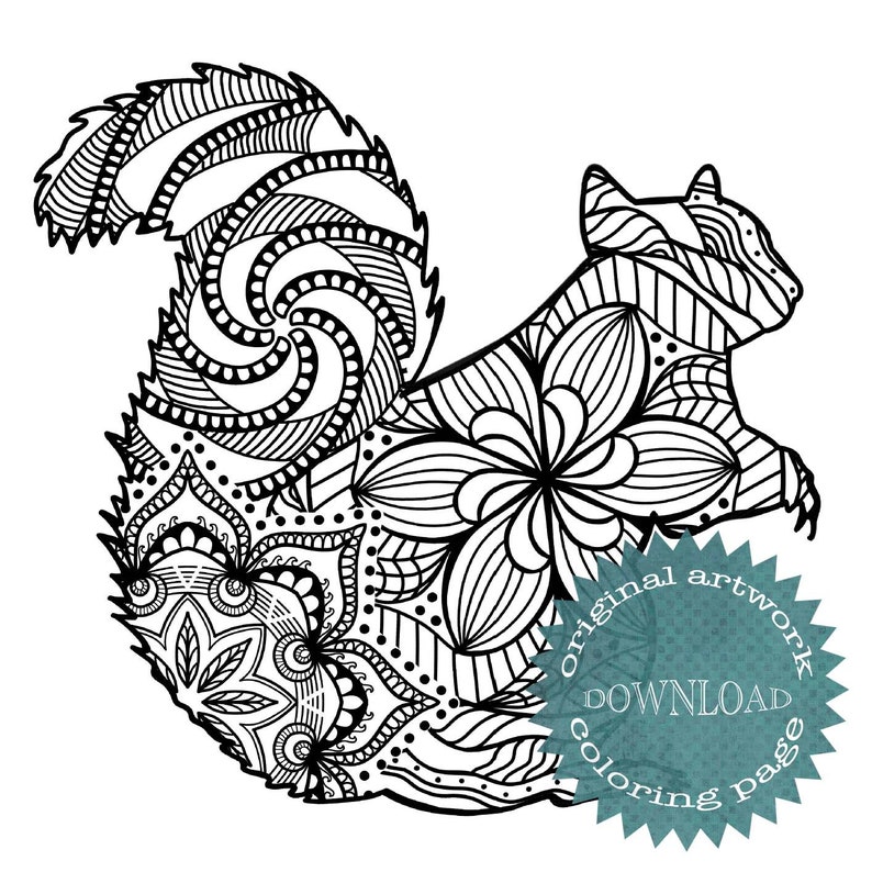Unique Hand Drawn Squirrel Mandala Coloring Page, Adult ADHD Hyper ...