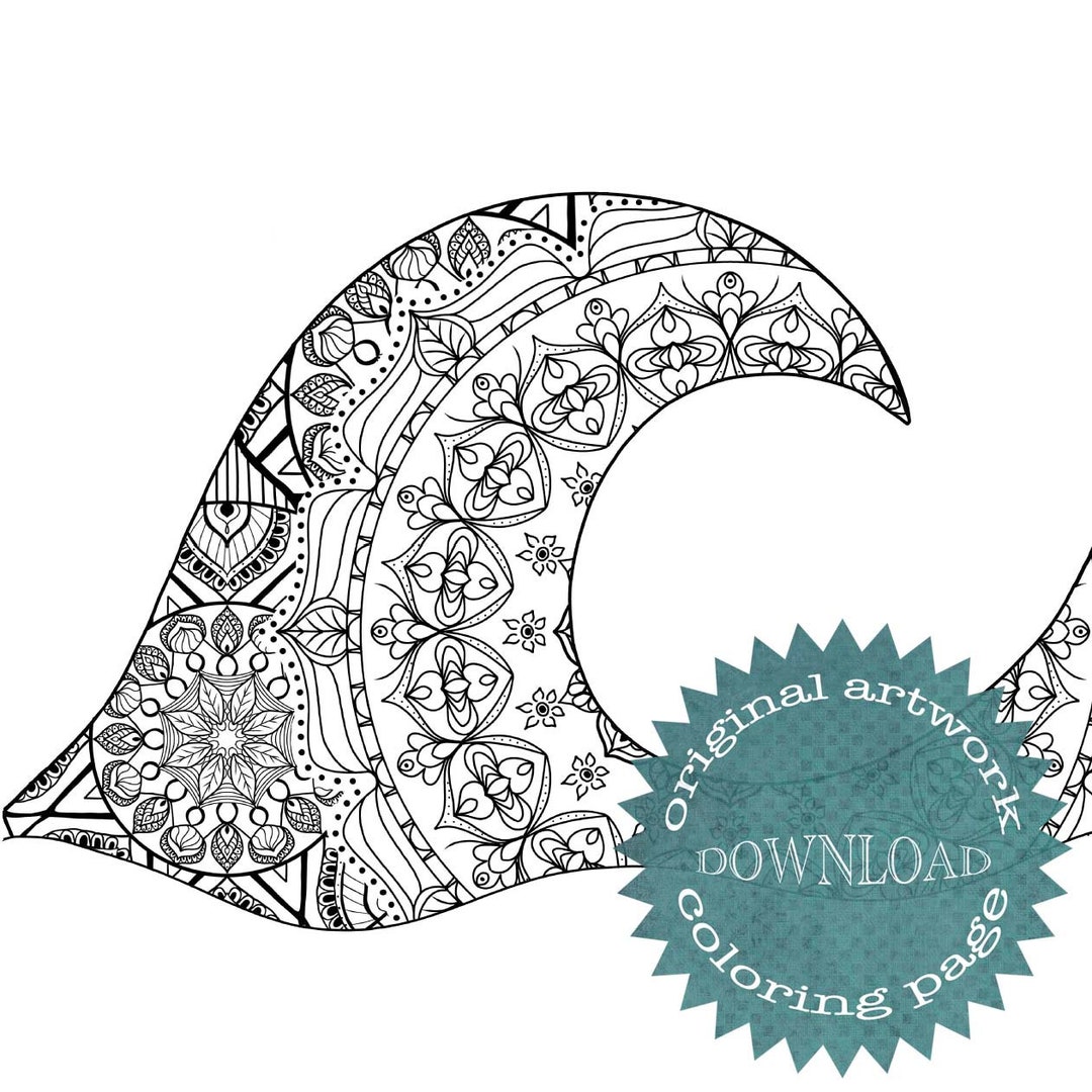 Unique Hand Drawn Ocean Wave Mandala Coloring Page Sacred Etsy