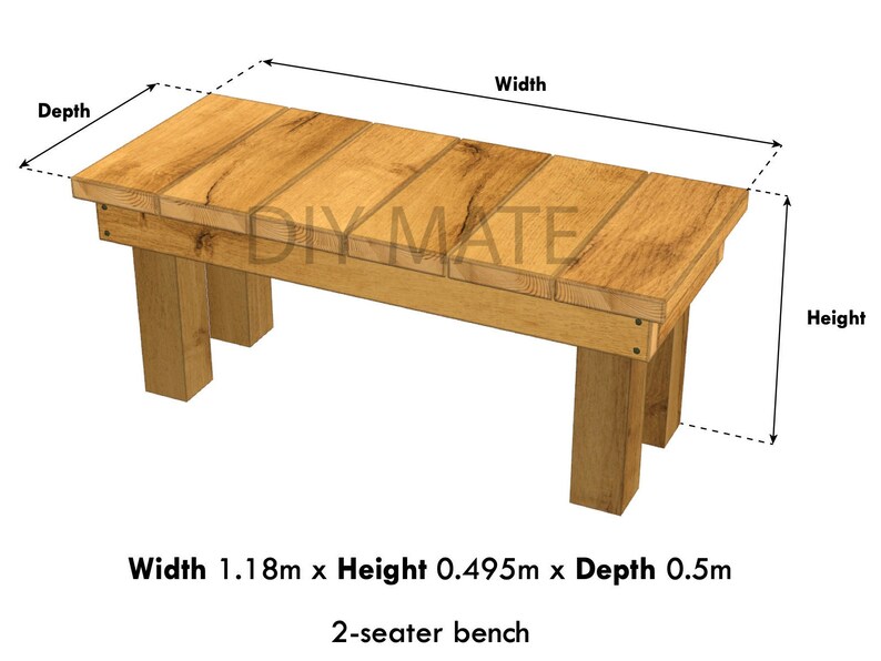PDF DIY Plan - Digital Download - Large Wooden Garden Bench - 2 Seater ...