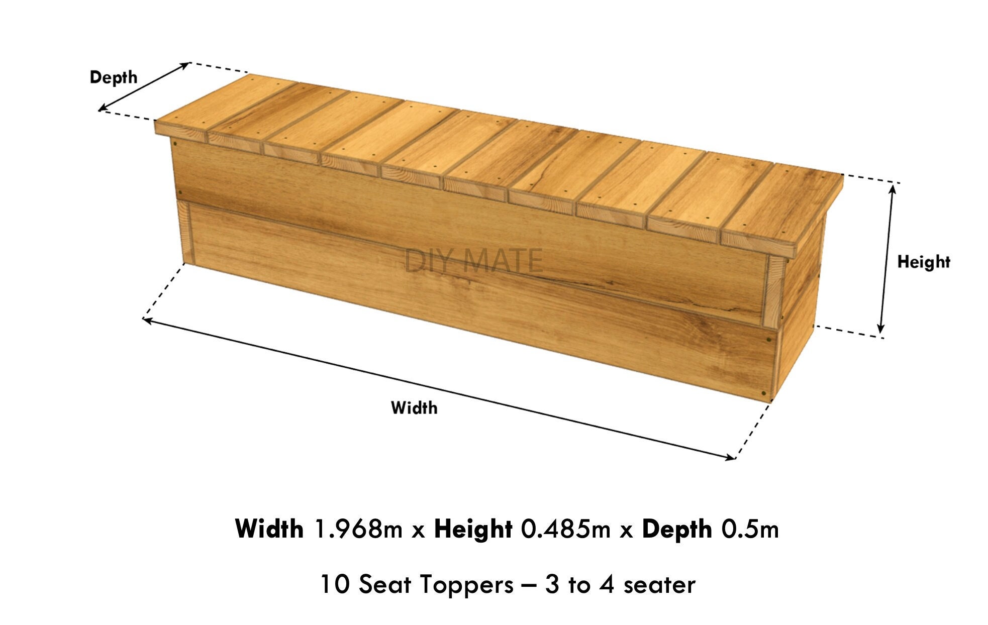 3 to 4 Seater Wooden Garden Bench DIY PDF Plan W 1.97m X H 0.485m
