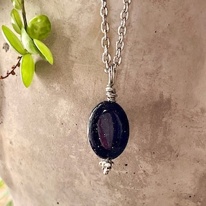 Oval Sparkling Blue Goldstone Gemstone Pendant Necklace