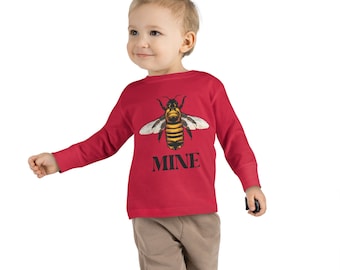 Bee Mine camiseta de manga larga para niños pequeños - Be Mine "Bee" camiseta tamaño niño - Día de San Valentín Bee Mine camisa de manga larga para niños pequeños