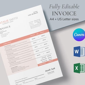 Invoice Template, Invoice, Excel Invoice, Invoice Form Excel, Invoice Download, Invoice Word, Invoice Canva, Editable Invoice