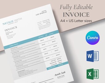 Invoice Excel Word, Invoice Template, Excel Invoice, Word Invoice, Canva Invoice, Business Invoice Template, Invoice Template Download