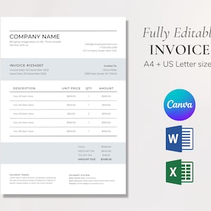 Invoice Excel Word Canva, Invoice Template, Invoice Template for Small Business, Invoice Template Excel, Invoice Template Word