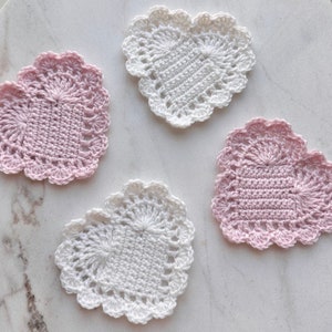 Crochet Heart Shaped Doily Coasters | Handmade Crochet Coquette Aesthetic Decor