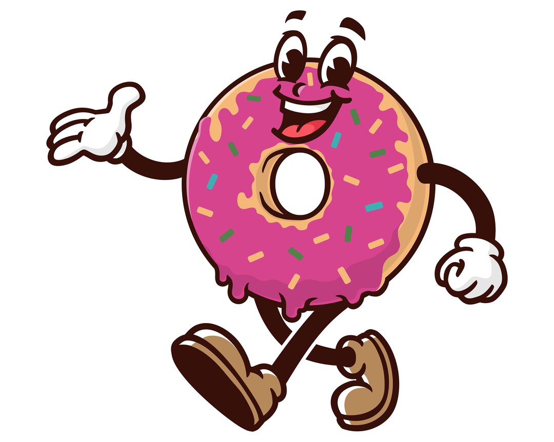 Walking Donuts Cartoon Mascot Illustration Design Character Vector Etsy